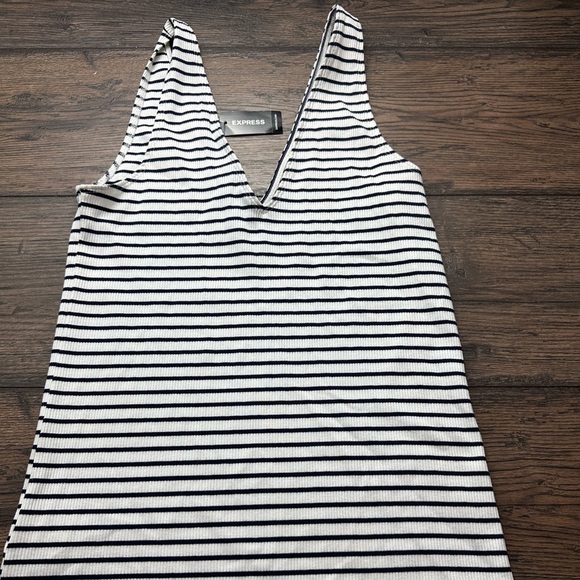 Express Navy and White Striped V-Neck Tee - Picture 3 of 3